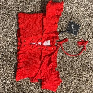 Red off the shoulders swim top